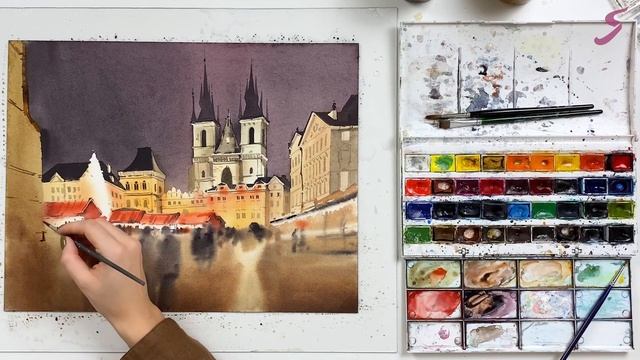 Рисунок. Акварель. Архитектура. Рождественская Прага-4 смотреть онлайн