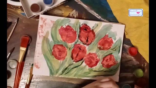 Рисую букет тюльпанов #bouquetoftulips смотреть онлайн