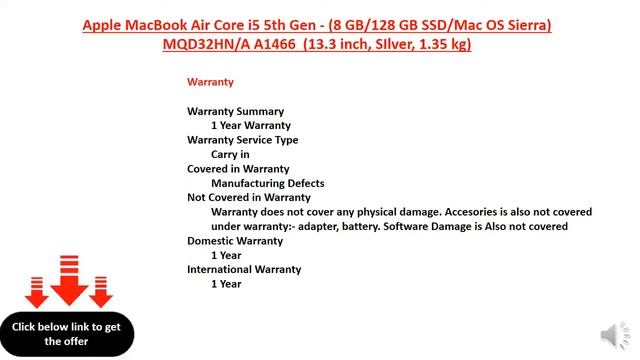 Apple MacBook Air Core i5 5th Gen - (8 GB/128 GB SSD/Mac OS Sierra) MQD32HN смотреть онлайн
