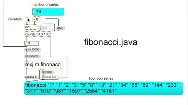 m.fibonacci.java Max/MSP mxj смотреть онлайн