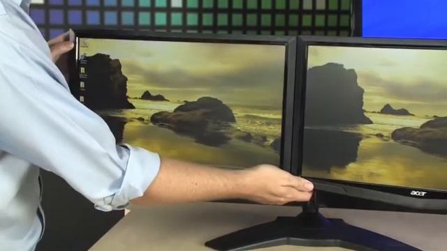 Two Acer 20 Monitors and Planar Dual Monitor Stand Bundle смотреть онлайн