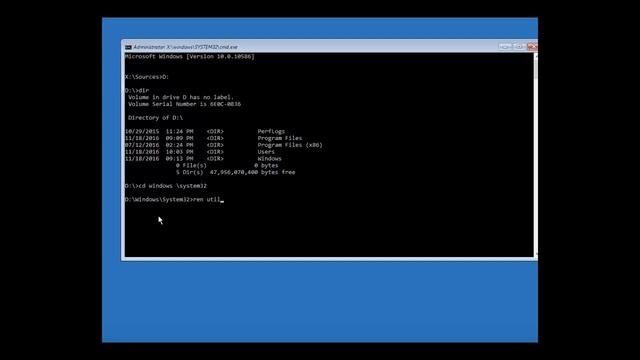 Windows password Reset part 2 - copying back the correct utilman.exe смотреть онлайн