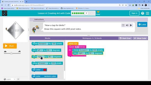 L4-7 |Code.org | Express-2021 | Lesson 4: Creating Art with Code | level 7 смотреть онлайн