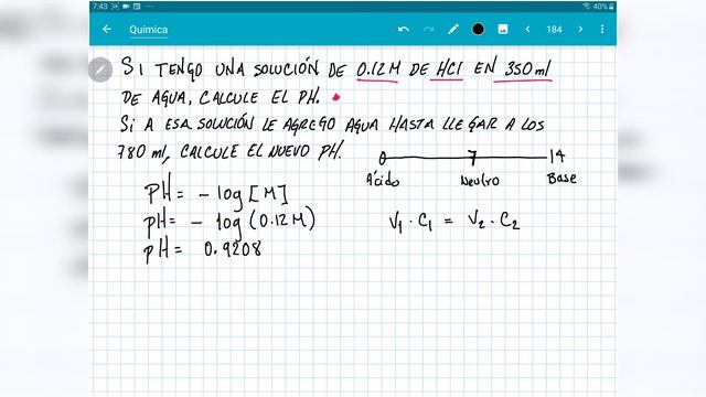 Si tengo una solución de de 0.12 M de HCl en 350 ml de agua, calcule el pH. смотреть онлайн