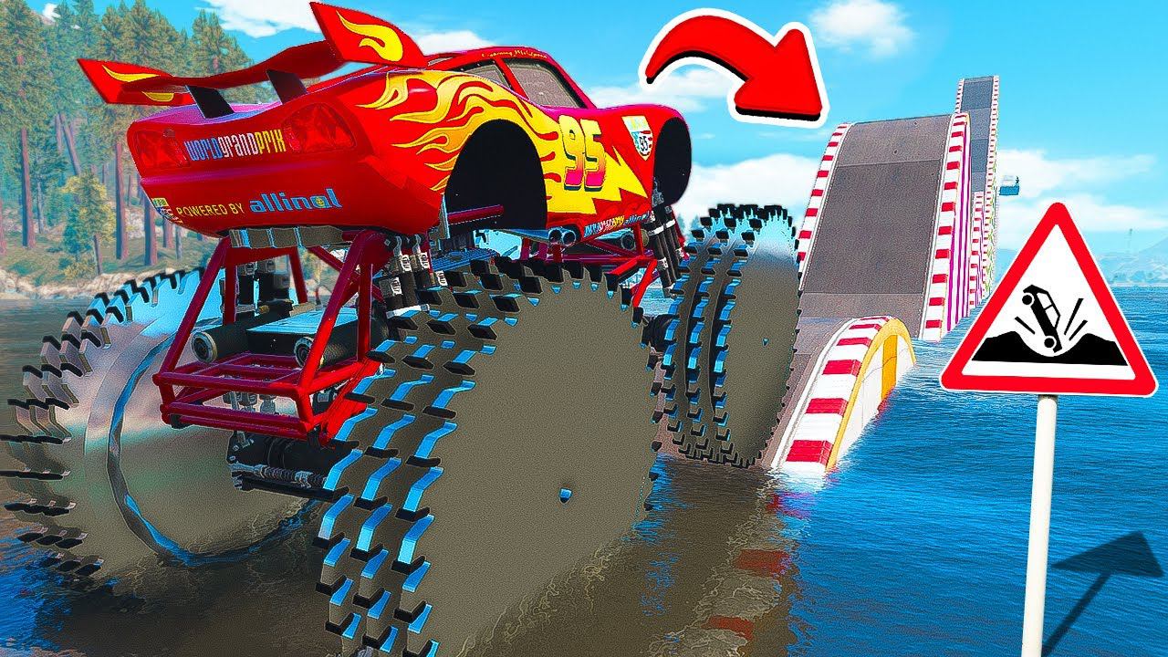 СМОЖЕТ ЛИ ГИГАНТСКИЙ МОЛНИЯ МАКВИН НА ПИЛАХ ПРОЕХАТЬ ВОДНЫЕ КОЧКИ В ГТА 5 МОДЫ! ЭКСПЕРИМЕНТЫ В GTA 5 смотреть онлайн