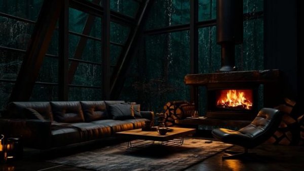 Cozy Fireside Sleep in Old Log Cabin - Forest Rain Ambiance for Calm, Sleep Well by the Fireplace