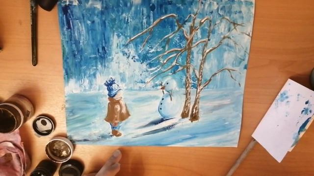 #Рисование_для_всех, #DrawingForYou, #paintingtutorials. Ребенок и снеговик. Зима.