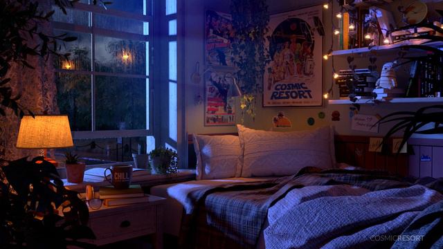 Cozy Bedroom With Gentle Rain And Open Window