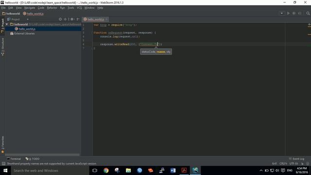 Hello world in node js (JetBrains WebStorm) смотреть онлайн