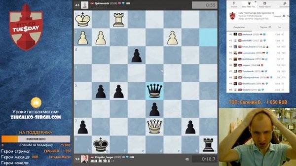ТИТУЛЬНЫЙ ВТОРНИК!! 3+1!! Шахматы & Сергей Жигалко. На Chess.com & Lichess.org