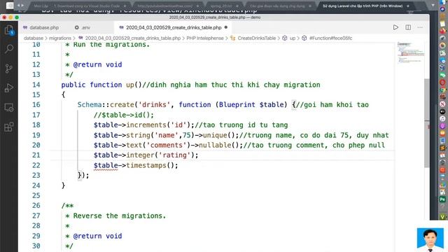 Laravel cơ bản - P4.2 - Cấu trúc file migration và tạo table từ trong file migration laravel смотреть онлайн