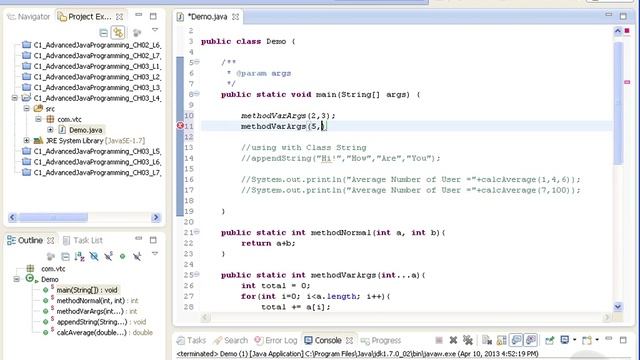 Advanced Java tutorial - varArgs смотреть онлайн