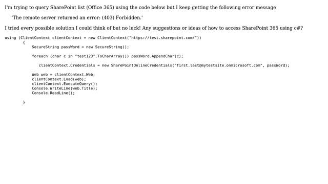 The remote server returned an error: (403) Forbidden when I try to access Sharepoint office 365... смотреть онлайн