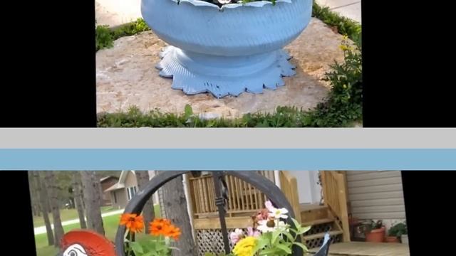 Такие клумбы из шин и покрышек можно сделать на даче  своими руками