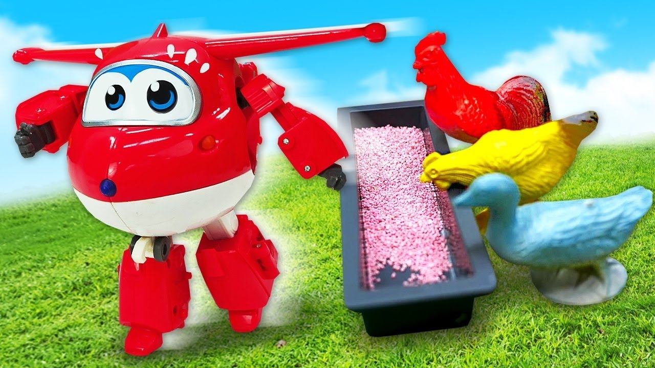 Toy planes for kids & kids' games - Super Wings toys at the farm. смотреть онлайн
