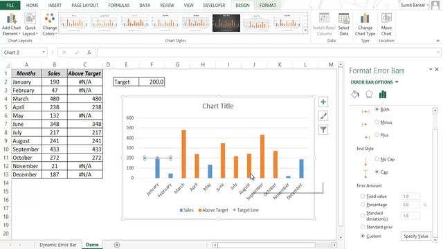 How to Create a Dynamic TARGET LINE in Excel Chart смотреть онлайн