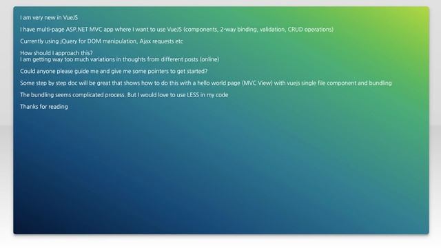 Best approach when replacing jQuery with VueJS 2 in multi-page existing .NET MVC application смотреть онлайн