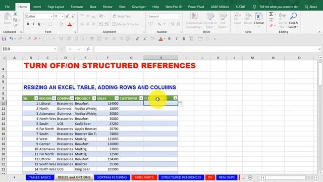 Excel Table, Resize, Auto Expand Options, Toggle structured references ON or OFF смотреть онлайн