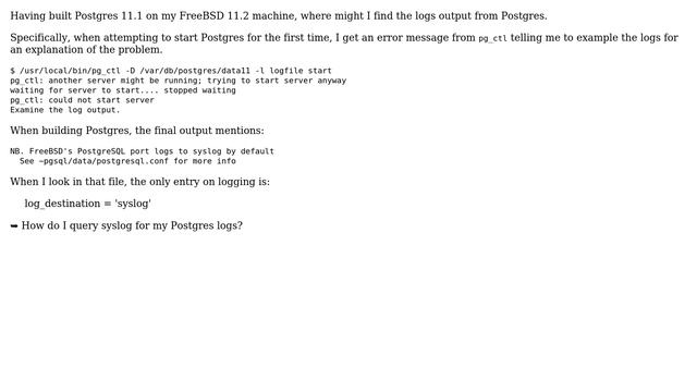Where to find logs from Postgres 11.1 on FreeBSD 11.2? смотреть онлайн