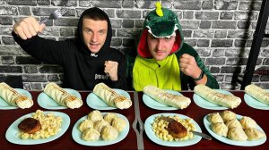 Новая шаурма, большие хинкали шах, макароны с котлетой кто быстрее съест! Кто первый съест много еды