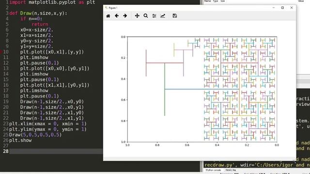 Фрактал - рекурсивное Н дерево ( fractal H-Tree on Python) смотреть онлайн
