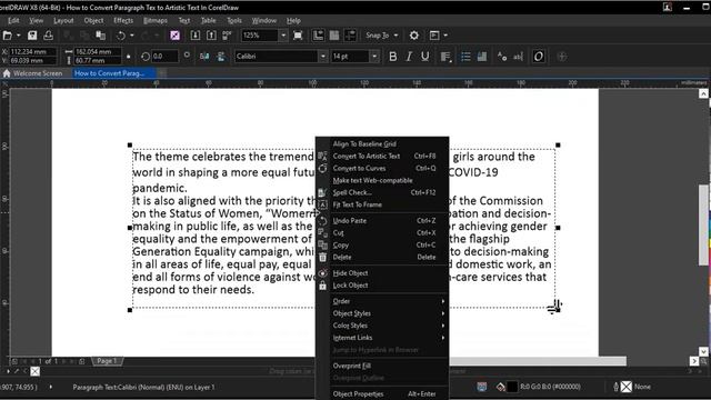 How to Convert Paragraph Text to Artistic text in CorelDraw смотреть онлайн