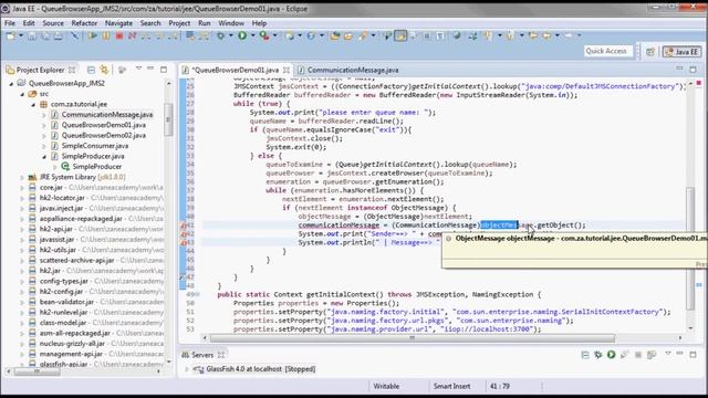 JMS 2.0 Tutorial - QueueBrowser + GlassFish 4 смотреть онлайн