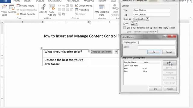 How To Insert And Use Content Control Fields In Word 2013