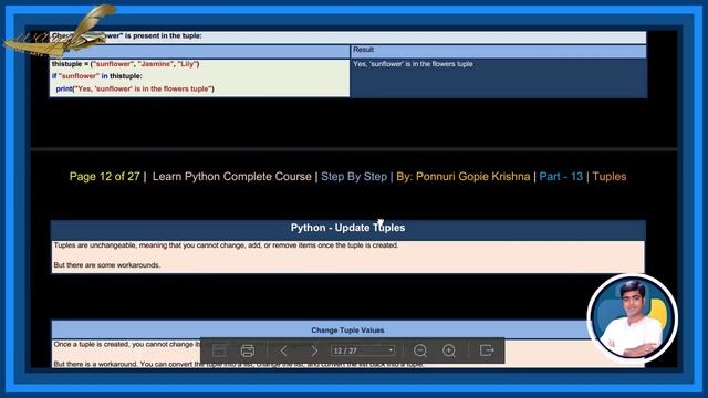 Learn Python Complete Course | Step By Step | Tuples | By: Ponnuri Gopie Krishna | Part - 13 смотреть онлайн