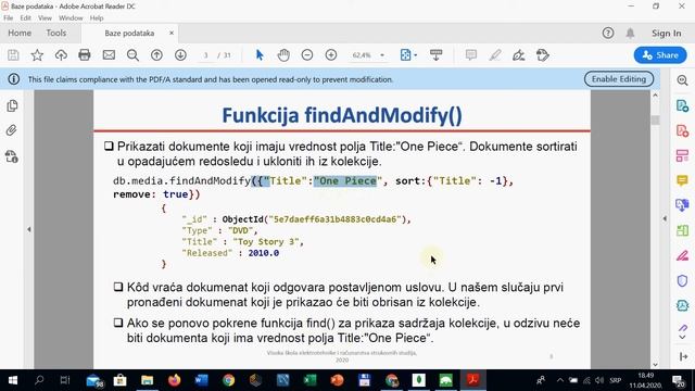 Vezba5_1: findAndModify(), renameCollection(), drop(), dropDatabase() смотреть онлайн