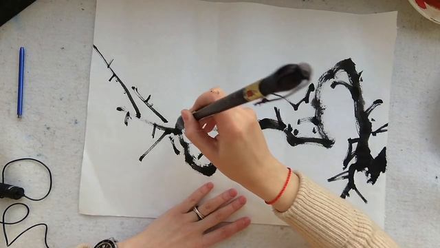 Как нарисовать ветку сливы. Рисует Татьяна Калина. Китайская живопись. Стиль сеи, гохуа, мейхуа смотреть онлайн