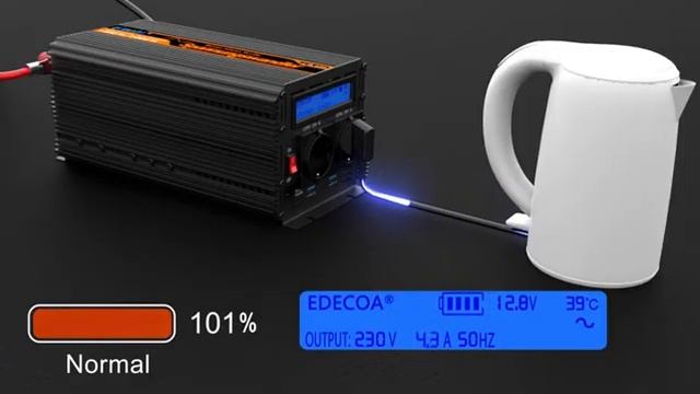 EDECOA Inversor 12v 220v Onda Pura Inversor 1000w Convertidor De Voltaje 12v 220v Onda Pura