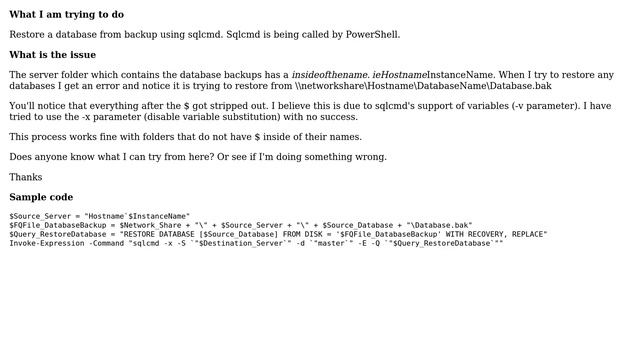 Sqlcmd command strips $ out of query variable смотреть онлайн