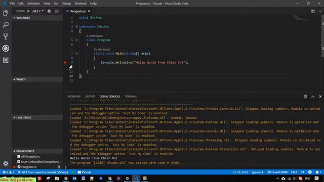 Debug C# code in Visual Studio Code смотреть онлайн