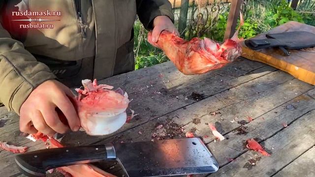 Тест тяпки Мясницкой из стали У8 на лосиной кости. Русский булат смотреть онлайн