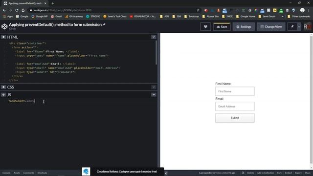 Applying the preventDefault(); method to prevent a form submission смотреть онлайн