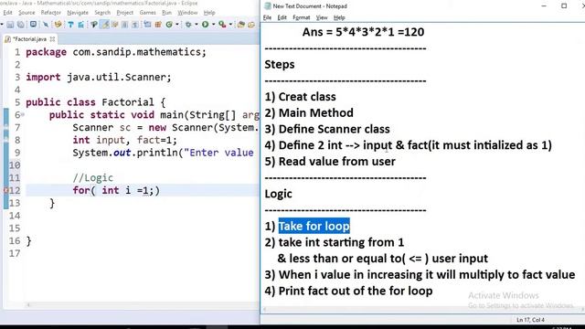 Find Factorial in Java without any Predefined Methods. Java Mathematical Logic Program смотреть онлайн