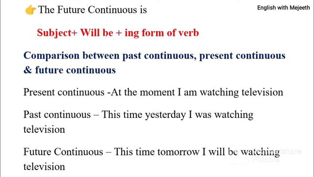 Comparison between present continuous, past continuous & future continuous tense @mejeeth смотреть онлайн