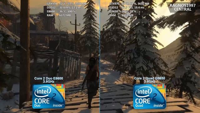 Core 2 Duo E8600 vs Core 2 Quad Q9650 - DirectX12 - Rise of the Tomb Raider - Performance Test смотреть онлайн