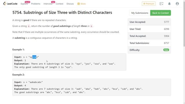LeetCode [easy] Substrings of Size Three with Distinct Characters смотреть онлайн