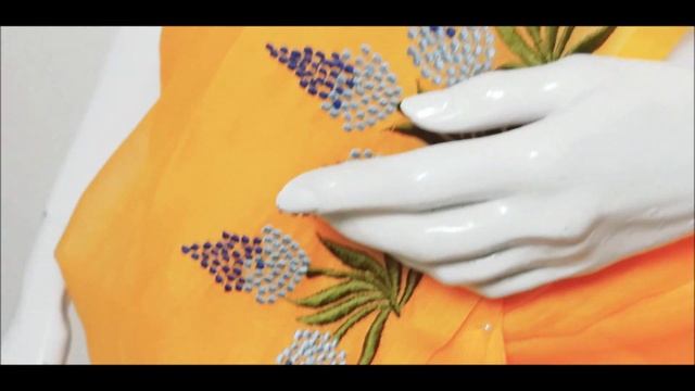 Machine Embroidery Kota Saree Design -61 Light & Deep Blue & Green Floral Pattern in Yellow Superne смотреть онлайн