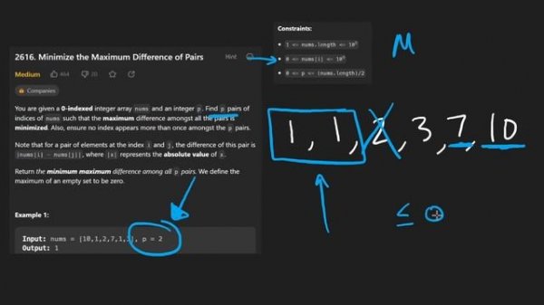 Minimize the Maximum Difference of Pairs - Leetcode 2616 - Python