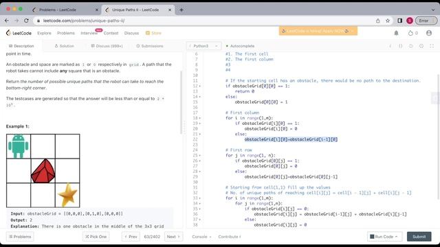 LeetCode 63: Unique Paths II (python dynamic programming solution) смотреть онлайн