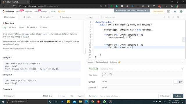 1. Two Sum (Leetcode) Solution смотреть онлайн