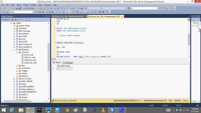 T SQL Lesson23 Functions Scalar, InLine Table Valued,Multi Statement Table Valued Bhaskar Reddy Bad смотреть онлайн