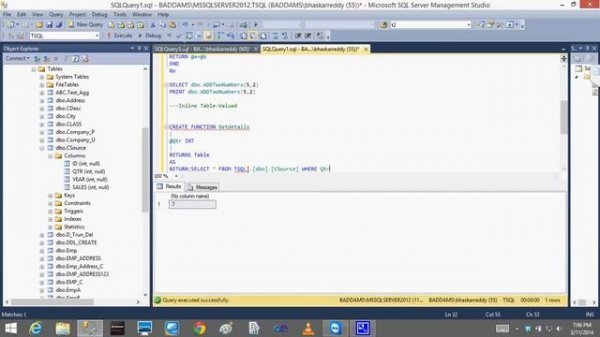 T SQL Lesson23 Functions Scalar, InLine Table Valued,Multi Statement Table Valued Bhaskar Reddy Bad