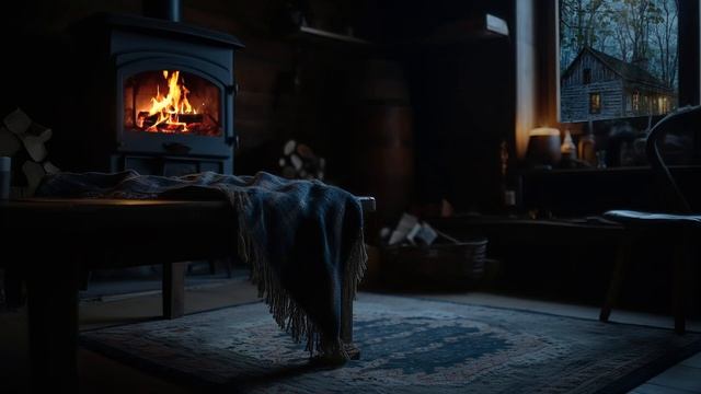 Уютная атмосфера хижины - Звуки камина и грома смотреть онлайн
