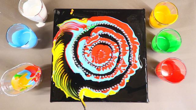 Acrylic pouring BRIGHT on BLACK - Chain pull painting Swirl - fluidcomet смотреть онлайн