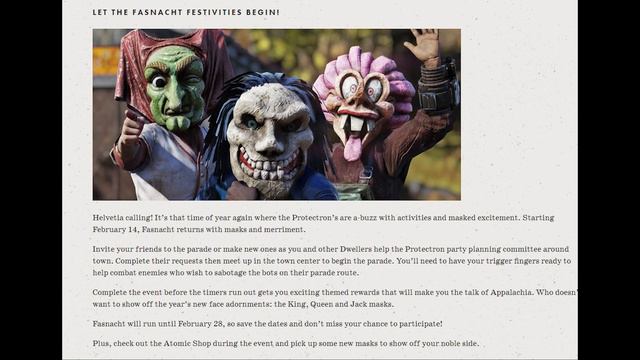Fallout 76 New Fasnacht masks. Plus the "Spread the Love" Event returns. смотреть онлайн
