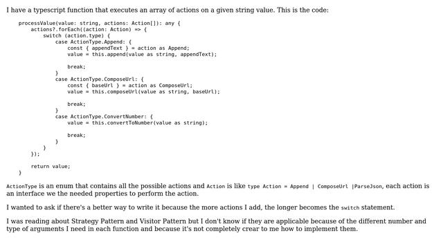 Refactor typescript long switch case that run different code in according to property value смотреть онлайн